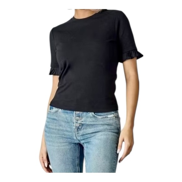 Down East Black Ruffle Sleeve Top - Picture 1 of 9